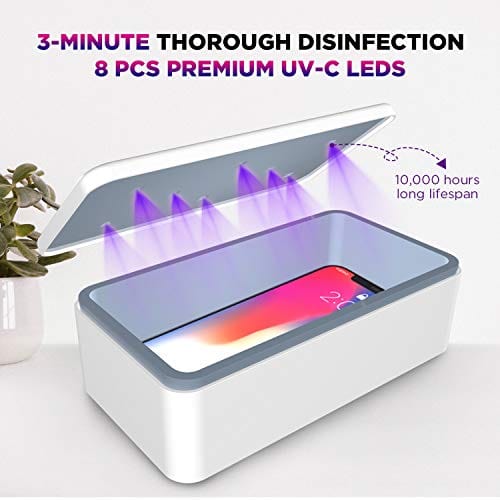 Cahot Fast UV Light Sanitizer Box , Portable Phone UVC Light Sanitizer with Extra Rack, Wireless Charging for Smart Phone, Deep UV Sterilizing Box for Cell Phone, Watches, Jewelry, Glasses