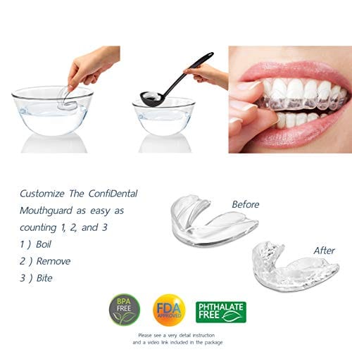 The ConfiDental - Pack of 5 Moldable Mouth Guard for Teeth Grinding Clenching Bruxism, Sport Athletic, Whitening Tray, Including 3 Regular and 2 Heavy Duty Guard (3 (lll) Regular 2 (II) Heavy Duty)