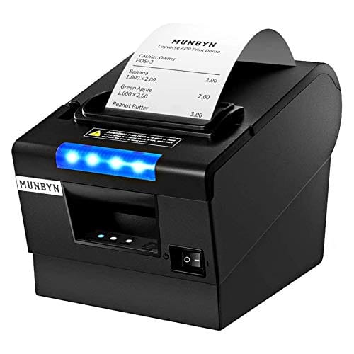 MUNBYN Receipt Printer P068, 3'1/8 80mm Direct Thermal Printer, POS Printer with Auto Cutter - Receipt Printer with USB Serial Ethernet Windows Driver ESC/POS Support Cash Drawer