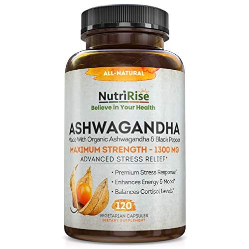 Ashwagandha 1300mg Made with Organic Ashwagandha Root Powder & Black Pepper Extract - 120 Capsules. 100% Pure Ashwagandha