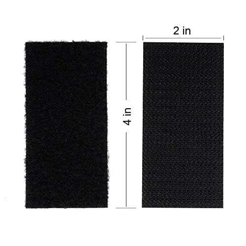Melsan 2x4 Inch Adhesive Square Hook and Loop Tape - 12 Sets - Sticky Back Fastener for Indoor or Outdoor Use - Instead of Holes and Screws, Black