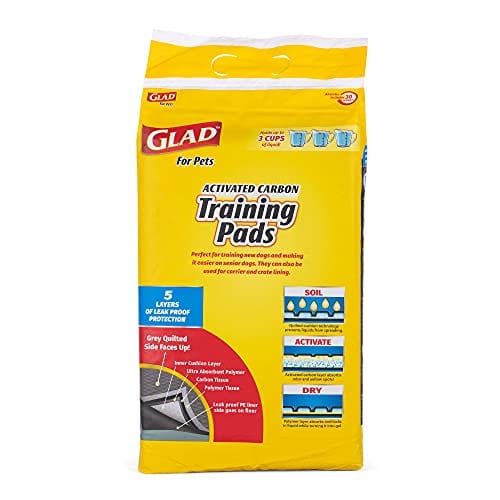 Glad for Pets Activated Carbon Training Pads | Standard 22" x 22" Puppy Potty Training Pads Absorb & Neutralize Urine Instantly