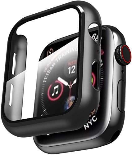 Smiling Case Compatible with Apple Watch Series 6/SE/Series 5/Series 4 40mm with Built in Tempered Glass Screen Protector ,Overall Protective Hard PC Case Ultra-Thin Cover-Black