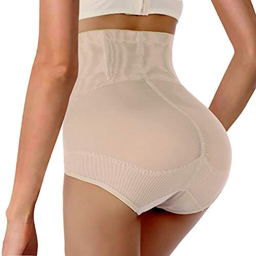 Nebility Women Butt Lifter Shapewear Hi-Waist Double Tummy Control Panty Waist Trainer Body Shaper (S, Beige)