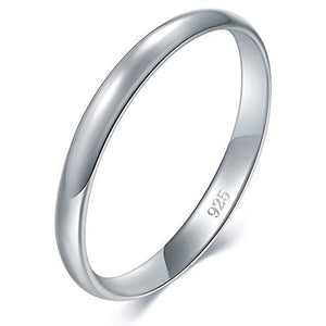 BORUO 925 Sterling Silver Ring High Polish Plain Dome Tarnish Resistant Comfort Fit Wedding Band 2mm Ring Size 4