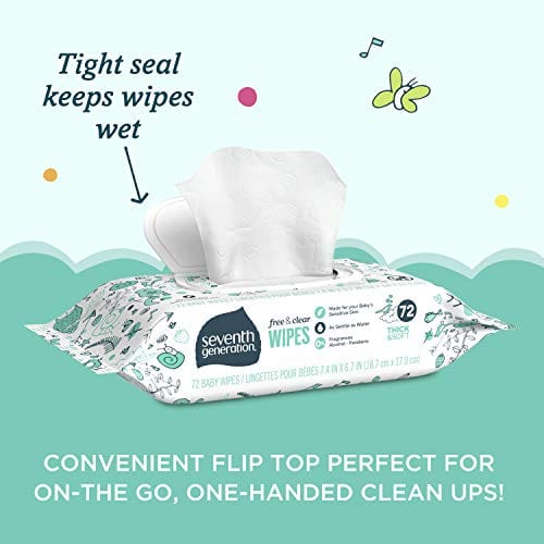 Seventh Generation Baby Wipes, Free & Clear with Flip Top Dispenser, White, unscented, 504 Count