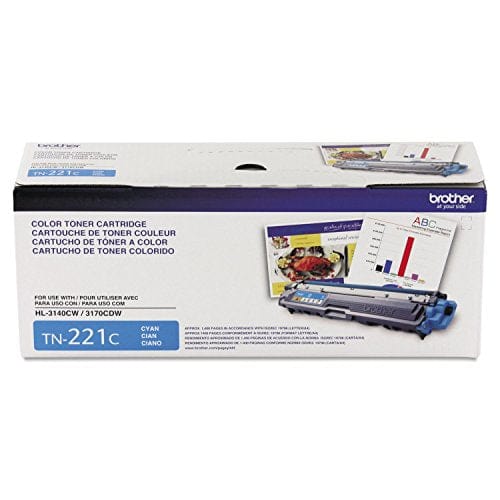 Brother Genuine Standard Yield Toner Cartridge, TN221C, Replacement Cyan Color Toner, Page Yield Up To 1,400 Pages, Amazon Dash Replenishment Cartridge, TN221