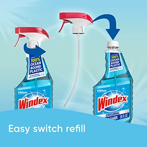 Windex Glass and Window Cleaner Refill Bottle, Bottle Made from 100% Recycled Plastic, Original Blue, 32 fl oz
