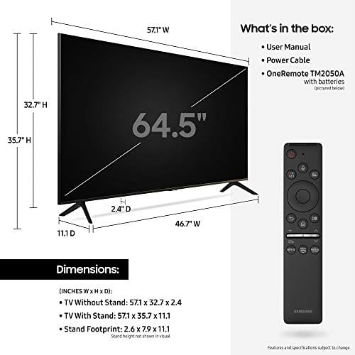 SAMSUNG 65-inch Class Crystal UHD TU-8000 Series - 4K UHD HDR Smart TV with Alexa Built-in (UN65TU8000FXZA, 2020 Model)