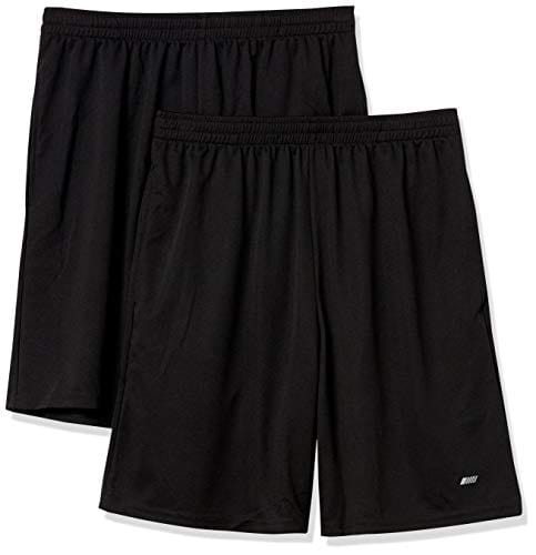 Amazon Essentials Men’s 2-Pack Loose-Fit Performance Shorts, Black/Medium Grey, Small