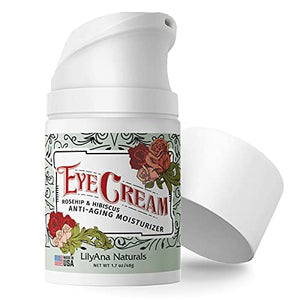 LilyAna Naturals Eye Cream - Made in USA, Eye Cream for Dark Circles and Puffiness, Under Eye Cream, Anti Aging Eye Cream, Improve the look of Fine Lines and Wrinkles, Rosehip and Hibiscus Botanicals - 1.7oz