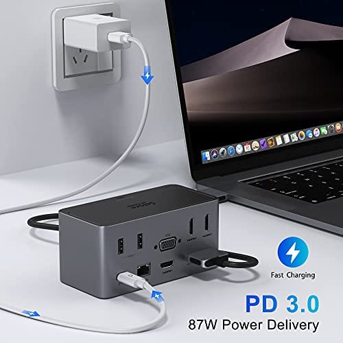 USB C Docking Station,18 in 1 Quadruple Display Docking Station with 4K HDMI+SSD Enclosure+VGA Display+Ethernet+4 USB,+SD for MacBook Pro Air, Dell XPS 13, HP x360 and More Type-C Laptops