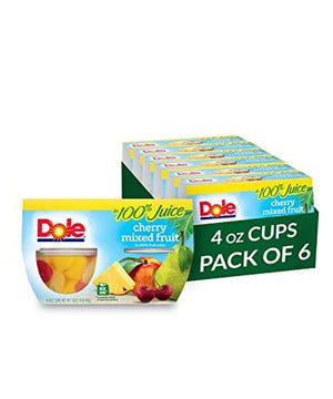 Dole Fruit Bowls Cherry Mixed Fruit in 100% Juice, Gluten Free Healthy Snack, 4 Oz, 24 Total Cups
