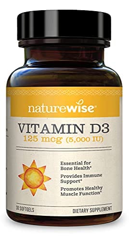NatureWise Vitamin D3 5000iu (125 mcg) 1 Month Supply for Healthy Muscle Function, Bone Health and Immune Support, Non-GMO, Gluten Free in Cold-Pressed Olive Oil, Packaging May Vary, 30 Count