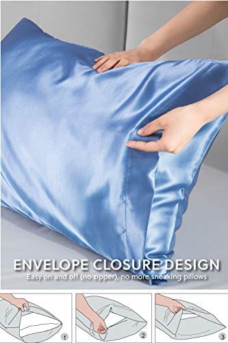 Bedsure Satin Pillowcases Standard Set of 2 - Airy Blue Pillow Cases for Hair and Skin 20x26 inches, Satin Pillow Covers 2 Pack with Envelope Closure