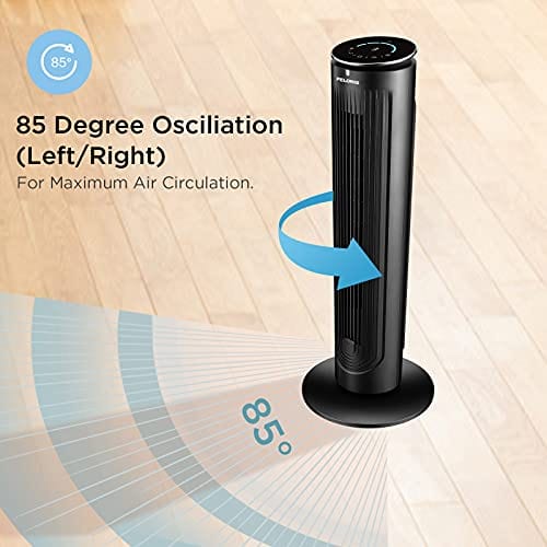 2021 PELONIS 42 Inch Oscillating Tower Fan with Aromatherapy Diffuser, Remote Control, 5 Speed Settings with 3 Modes, Programmable 4H Timer, 45 Watts, Power Off Memory and LED Display, Black