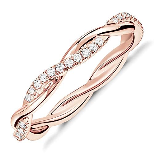 PAVOI 14K Gold Plated Cubic Zirconia Twisted Rope Eternity Band Rose Gold for Women Size 5