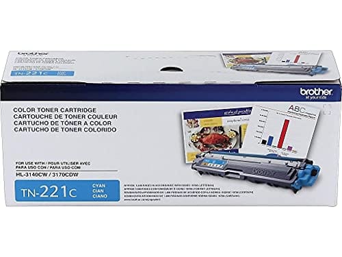 Brother Genuine Standard Yield Toner Cartridge, TN221C, Replacement Cyan Color Toner, Page Yield Up To 1,400 Pages, Amazon Dash Replenishment Cartridge, TN221