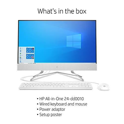 HP 24-inch All-in-One Desktop Computer, AMD Athlon Silver 3050U Processor, 8 GB RAM, 256 GB SSD, Windows 10 Home (24-dd0010, White)