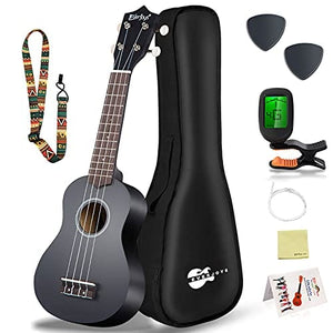 Everjoys Soprano Ukulele Beginner Pack-21 Inch w/Free Online Lesson Gig Bag Fast Learn Songbook Digital Tuner Pick Polishing Cloth All in One Kit