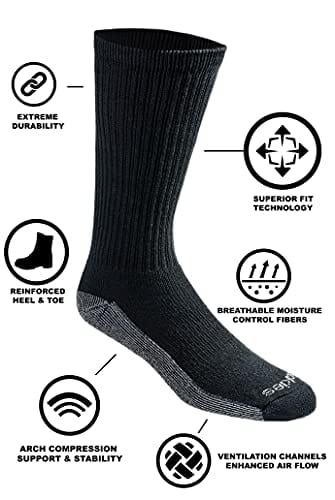 Dickies Men's Petite Dri-tech Moisture Control Crew Socks Multipack, Black (12 Pairs), Shoe Size: 5-9