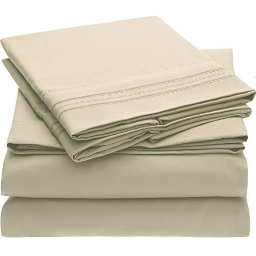 Mellanni Extra Deep Pocket Twin XL Sheet Set - Luxury 1800 Bedding Sheets & Pillowcases - Fits College Dorm Room Mattress up to 21" - Ultra Soft Cooling Bed Sheet Set - 3 Piece (Twin XL, Beige)