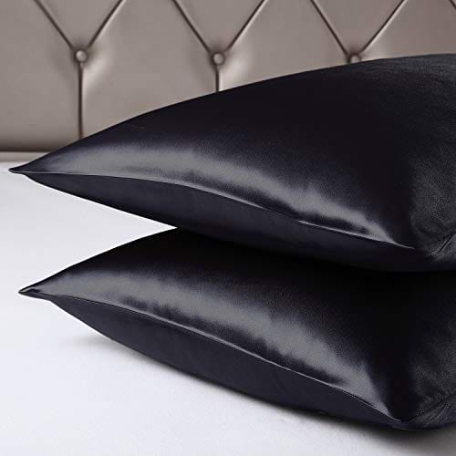 Love's cabin Silk Satin Pillowcase for Hair and Skin (Black, 20x26 inches) Slip Pillow Cases Standard Size Set of 2 - Satin Cooling Pillow Covers with Envelope Closure