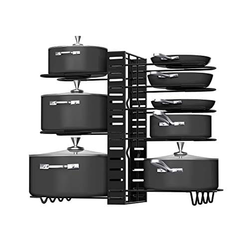 Pot Rack Organizers, G-TING 8 Tiers Pots and Pans Organizer, Adjustable Pot Lid Holders & Pan Rack for Kitchen Counter and Cabinet, Lid Organizer for Pots and Pans With 3 DIY Methods(Upgrade Version)