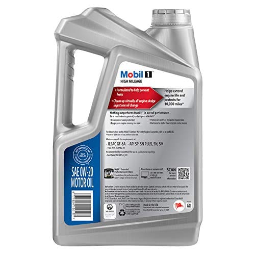 Mobil 1 High Mileage Full Synthetic Motor Oil 0W-20, 5 Quart