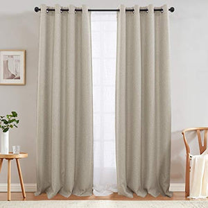 jinchan Linen Textured 95 inch Long Room Darkening Greyish Beige Curtains for Bedroom Light Reducing & Thermal Insulating Curtain Panel One Panel