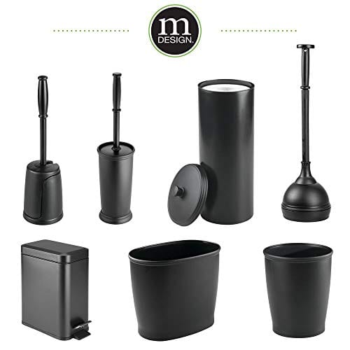 mDesign Compact Freestanding Plastic Toilet Bowl Brush and Holder for Bathroom Storage and Organization - Space Saving, Sturdy, Deep Cleaning, Covered Brush - Black