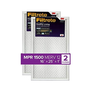 Filtrete 16x25x1, AC Furnace Air Filter, MPR 1500, Healthy Living Ultra Allergen, 2-Pack (exact dimensions 15.69 x 24.69 x 0.78)