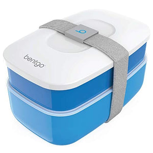 Bentgo Classic - All-in-One Stackable Bento Lunch Box Container - Modern Bento-Style Design Includes 2 Stackable Containers, Built-in Plastic Utensil Set, and Nylon Sealing Strap (Blue)