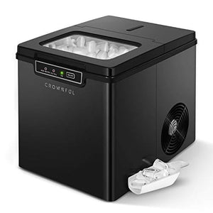 CROWNFUL Ice Maker Countertop Machine, 9 Ice Cubes Ready in 8 Minutes, 26lbs Bullet Ice Cubes in 24H, Electric Ice Maker with Scoop and Basket - Black