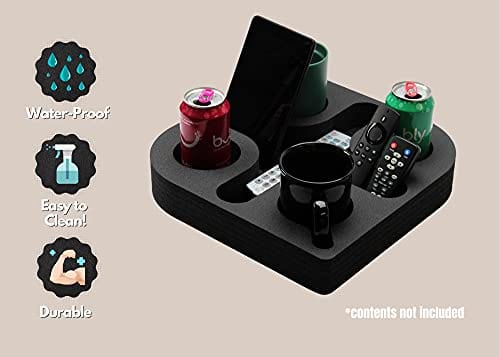 Polar Whale Couch Drink Holder Stylish Refreshment Tray for Sofa Bed Floor Car RV Lounge TV Room Durable Black Foam 5 Compartments 13.75 Inches Wide