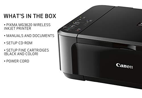 Canon Pixma MG3620 Wireless All-In-One Color Inkjet Printer with Mobile and Tablet Printing, Black, 2.6