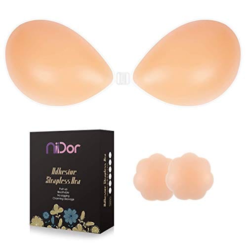 Niidor Adhesive Bra Strapless Sticky Invisible Push up Silicone Bra for Backless Dress with Nipple Covers Nude (A Cup)