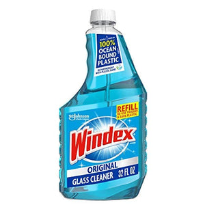 Windex Glass and Window Cleaner Refill Bottle, Bottle Made from 100% Recycled Plastic, Original Blue, 32 fl oz