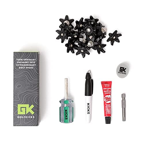 Golfkicks Golf Traction Kit for Sneakers with DIY Golf Spikes - Add Golf Cleats to Any Shoe, 20 Count - As Seen On Shark Tank - Black