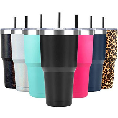 ALOUFEA 30oz Stainless Steel Tumbler, Insulated Coffee Tumbler Cup with Lid and Straw, Double Walled Travel Coffee Mug for Hot & Cold Drinks (Black, 1 Pack)