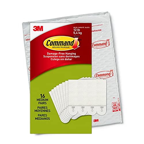 Command Picture Hanging Strips, Medium, White, Holds up to 12 lbs., 16-Pairs (32-Strips), Easy to Open Packaging