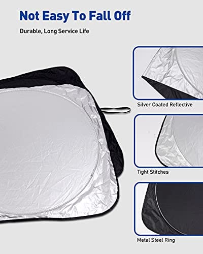 ZonCar Windshield Sun Shade fit for Most Sports Car Truck SUV Vans, Blocks UV Rays Sun Visor Protector, Foldable Car Front Window