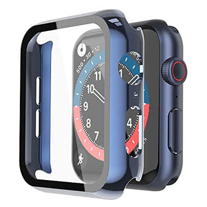 Misxi 2 Pack Hard PC Case with Tempered Glass Screen Protector Compatible with Apple Watch Series 6 SE Series 5 Series 4 40mm, 1 Blue + 1 Transparent