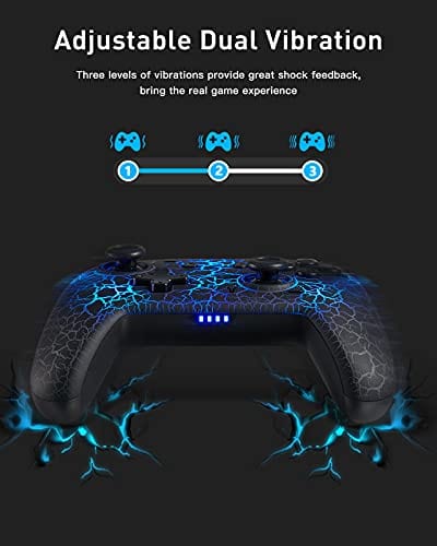 Switch Controller, Wireless Switch Pro Controller for Switch/Switch Lite, 8 Colors Adjustable LED Wireless Remote Gamepad with Unique Crack/Turbo/Dual Shock/Motion Control (Black)