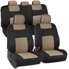 BDK PolyPro Car Seat Covers Full Set in Beige on Black – Front and Rear Split Bench Protection, Easy Install with Two-Tone Accent