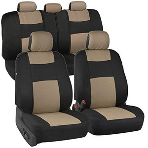 BDK PolyPro Car Seat Covers Full Set in Beige on Black – Front and Rear Split Bench Protection, Easy Install with Two-Tone Accent