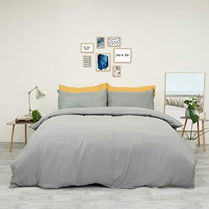 Brentfords Plain Dye Duvet Cover Quilt Bedding Set with Pillow Sham, Grey Silver - Queen