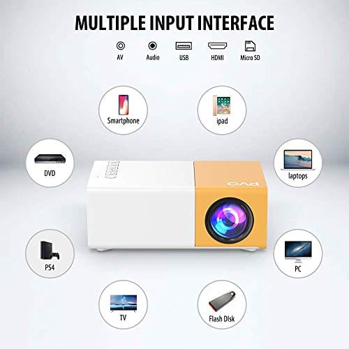 Mini Projector, PVO Portable Projector for Cartoon, Kids Gift, Outdoor Movie Projector, LED Pico Video Projector for Home Theater Movie Projector with HDMI USB TV AV Interfaces and Remote Control