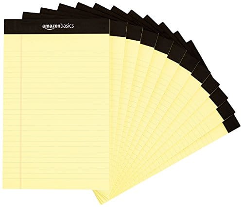 Amazon Basics Narrow Ruled 5 x 8-Inch Writing Pad - Canary (50 Sheet Paper Pads, 12 pack)