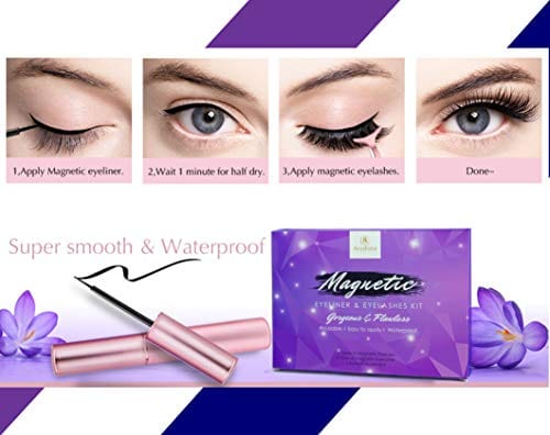 Updated 3D 6D Magnetic Eyelashes with Eyeliner Kit- 2 Tubes of Magnetic Eyeliner & 10 Pairs Magnetic Eyelashes Kit-With Natural Look